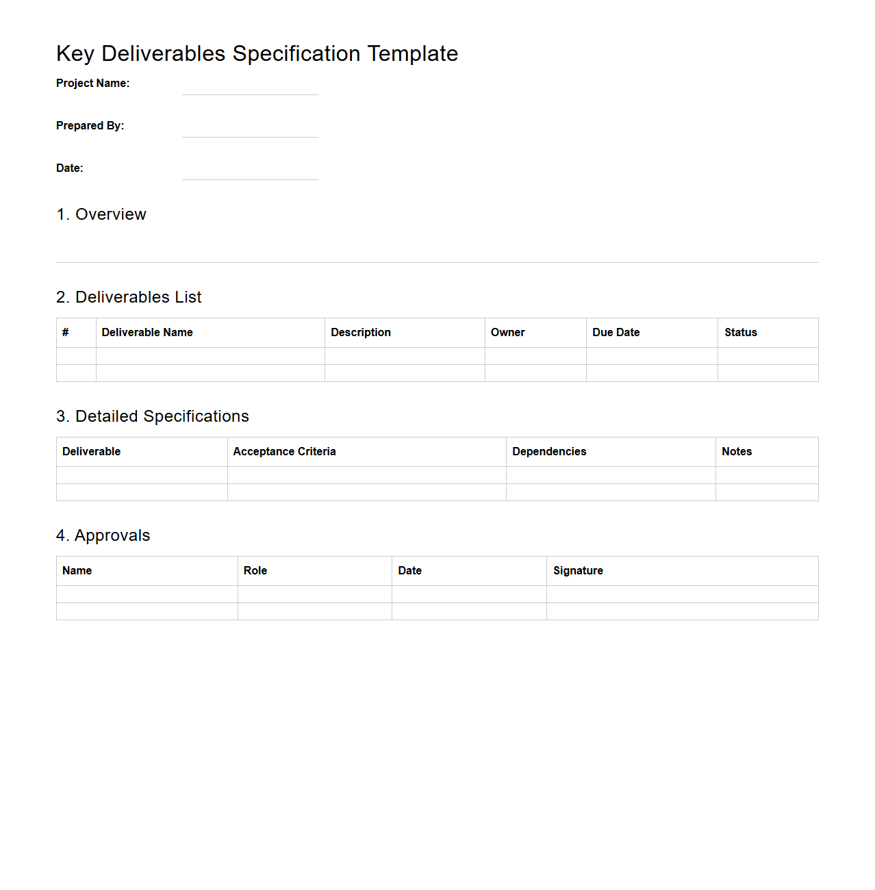 Key Deliverables Specification Template