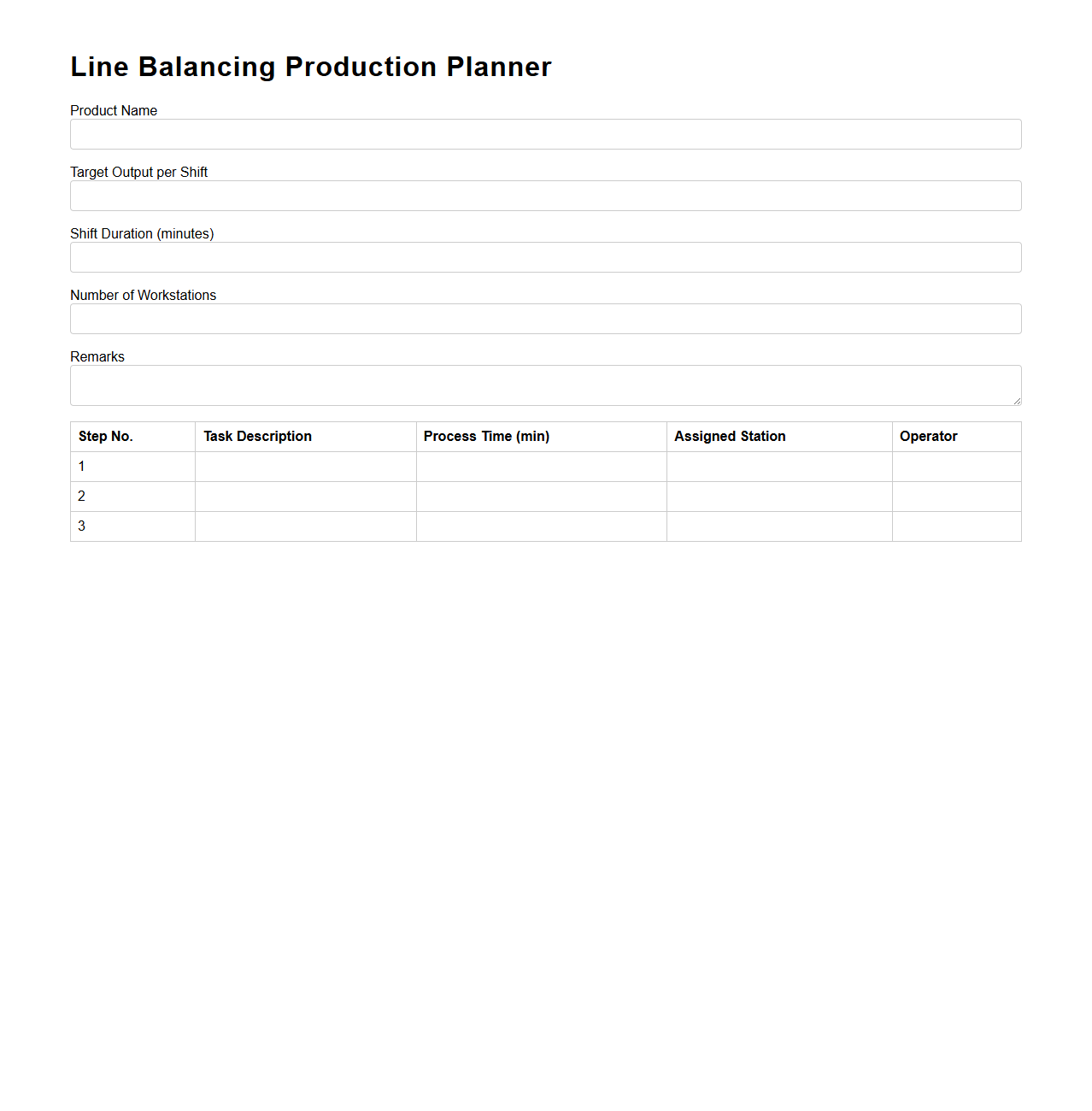 Line Balancing Production Planner