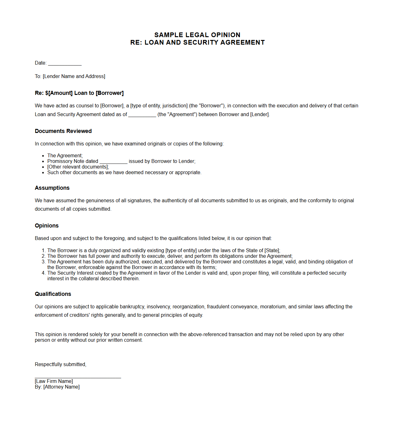 Loan and Security Agreement Legal Opinion