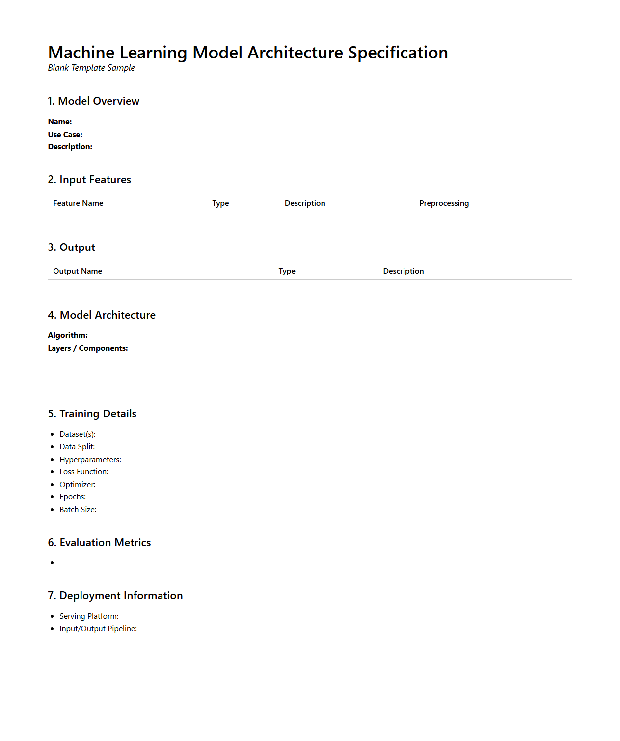 Machine Learning Model Architecture Specification