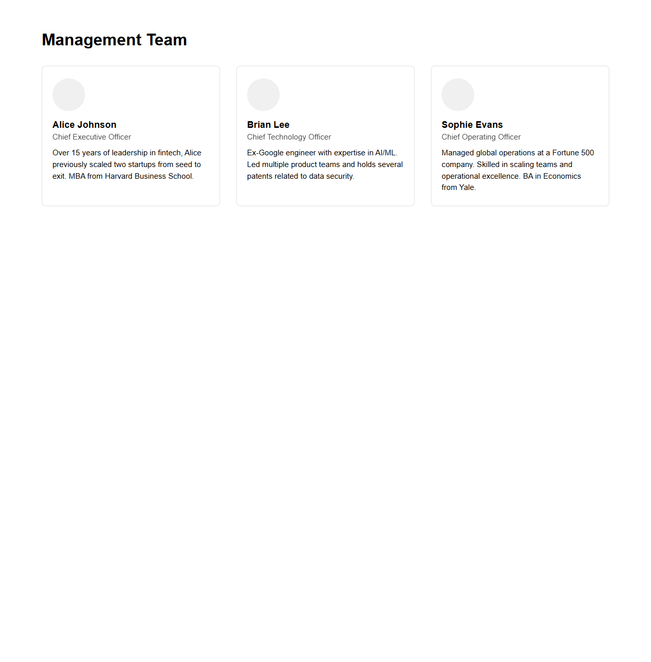 Management Team Profile in VC Proposal