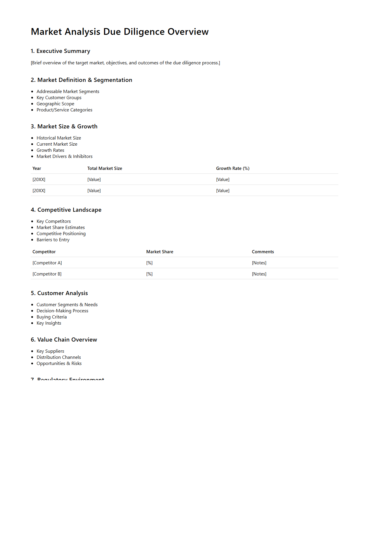 Market Analysis Due Diligence Overview for Consultants