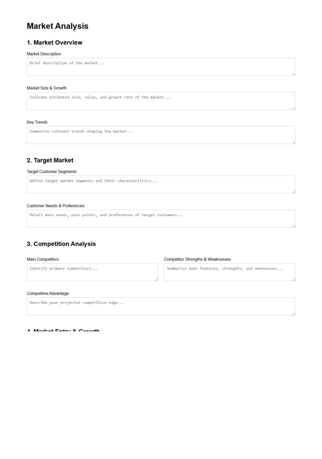 Market Analysis Section Template for Consulting Feasibility Studies