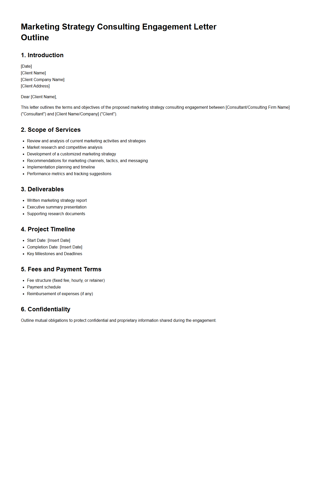 Marketing Strategy Consulting Engagement Letter Outline
