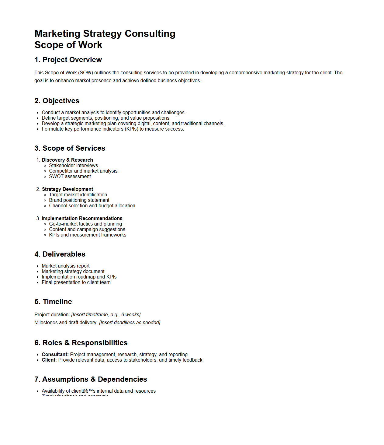 Marketing Strategy Consulting Scope of Work