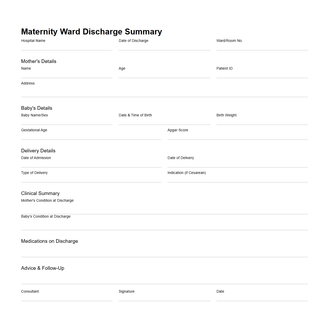 Maternity Ward Discharge Summary Sample