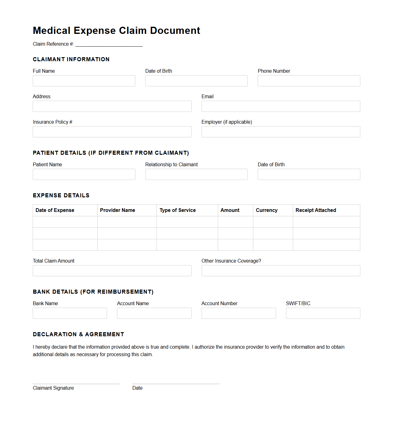 Medical Expense Claim Document Template