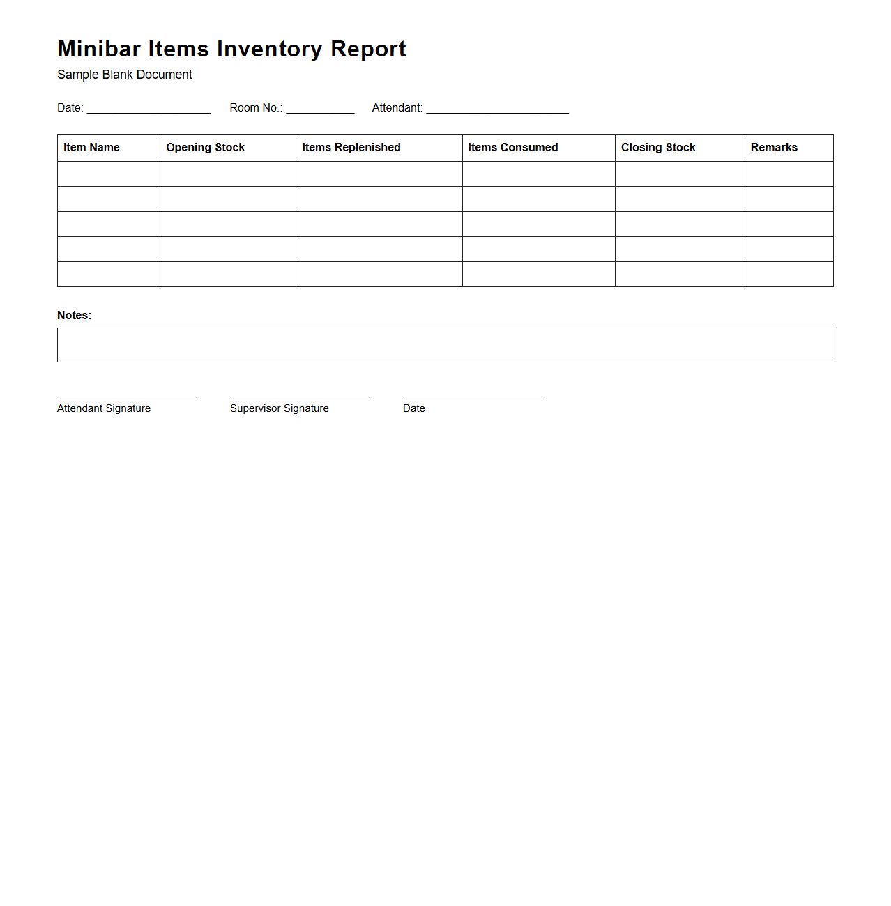 Minibar Items Inventory Report