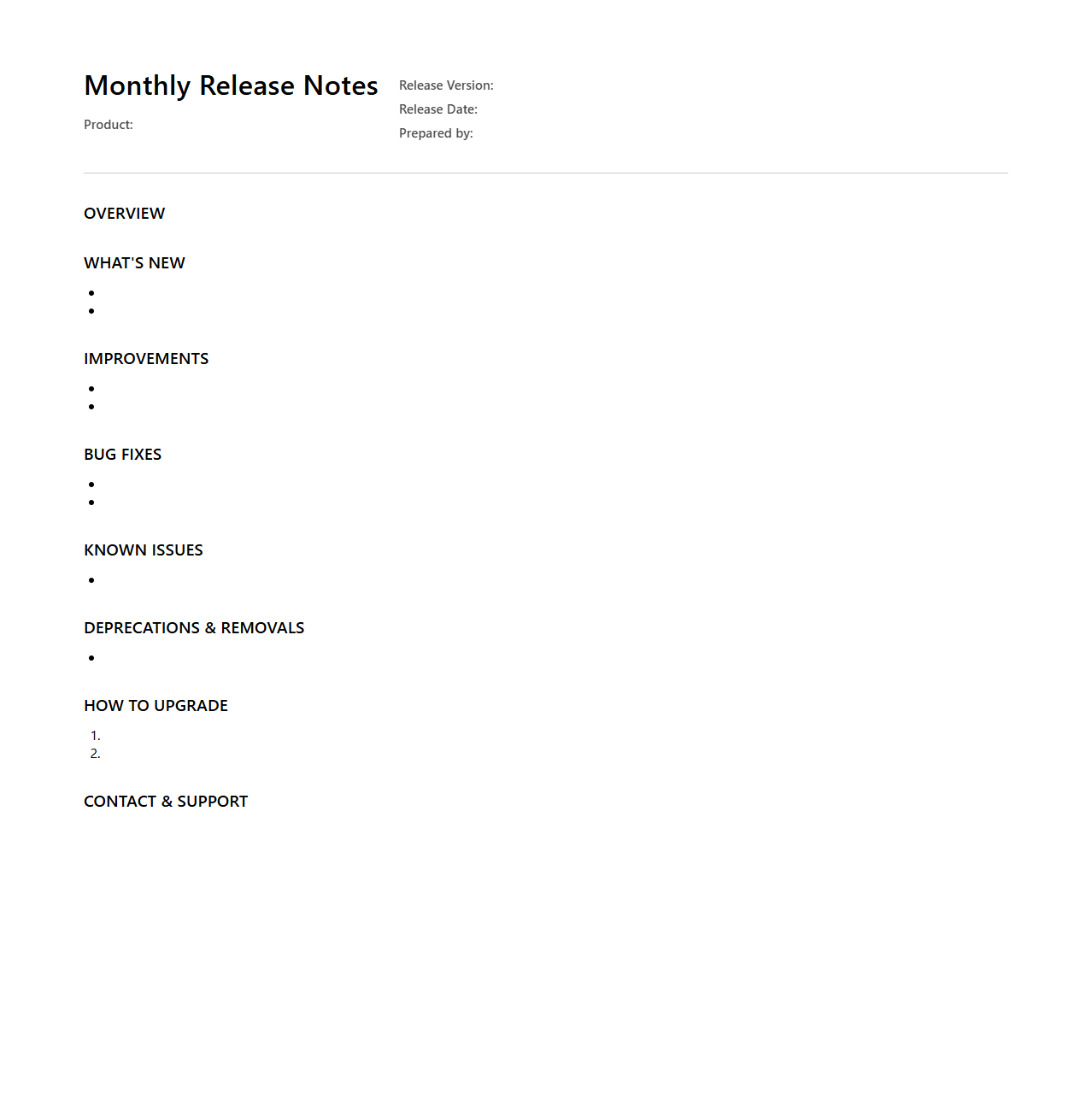 Monthly Product Release Notes Template for SaaS Platforms