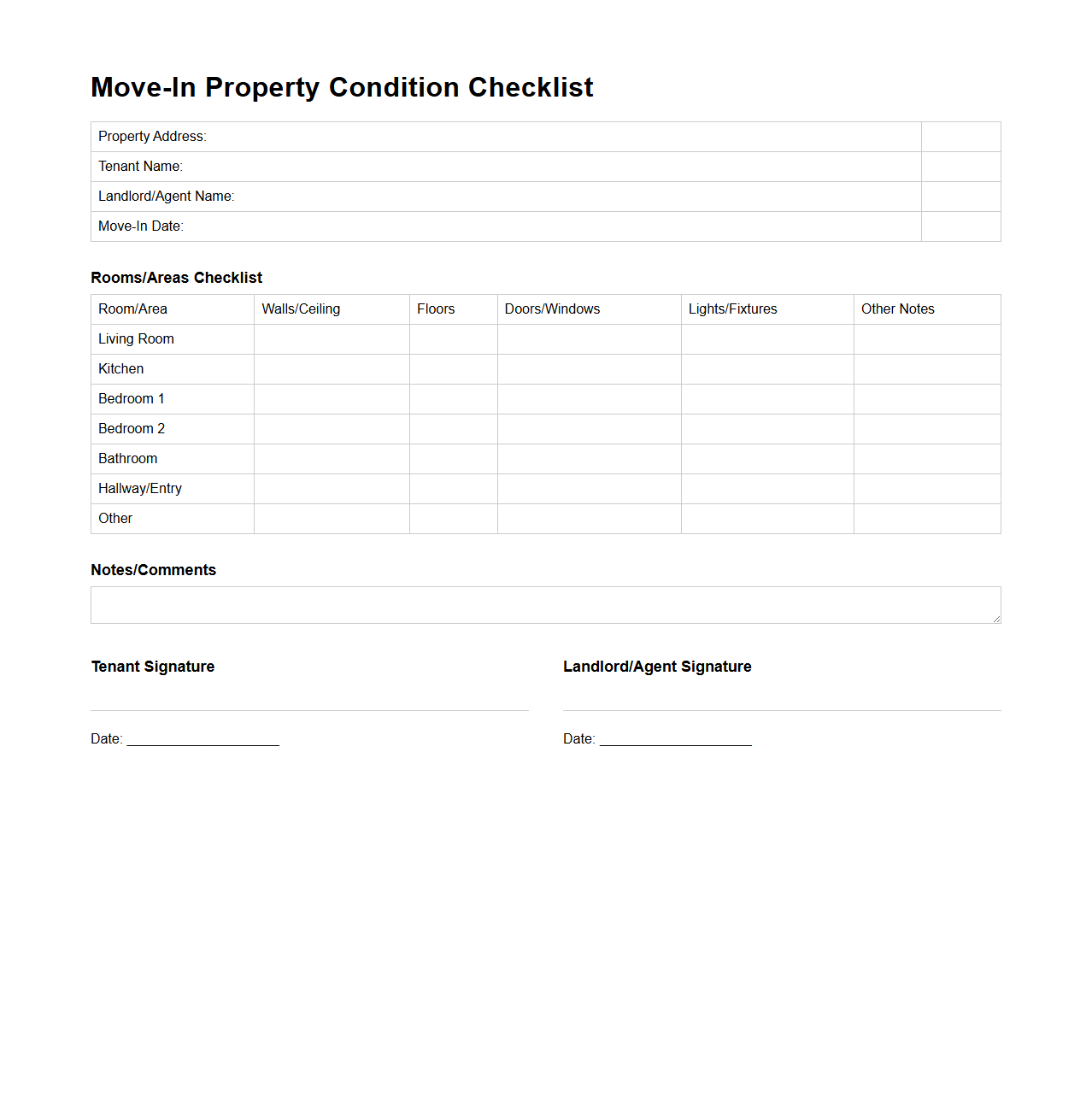 Move-In Property Condition Checklist