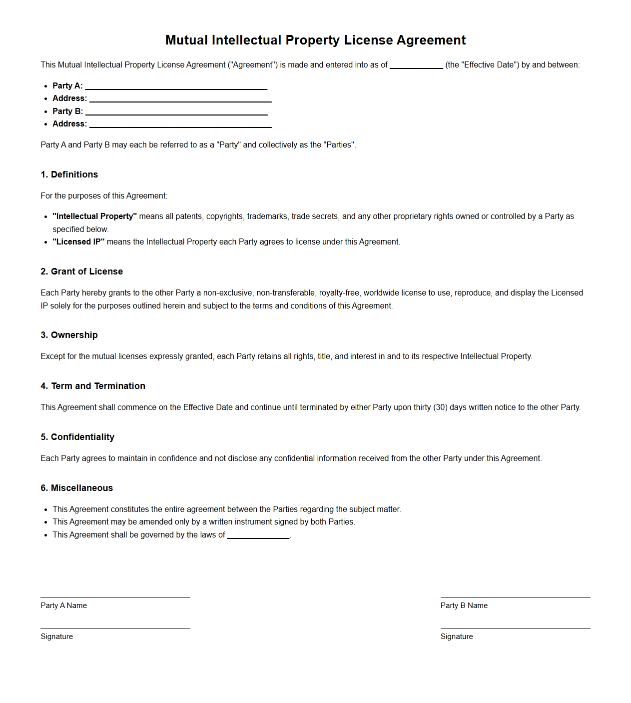 Mutual Intellectual Property License Agreement