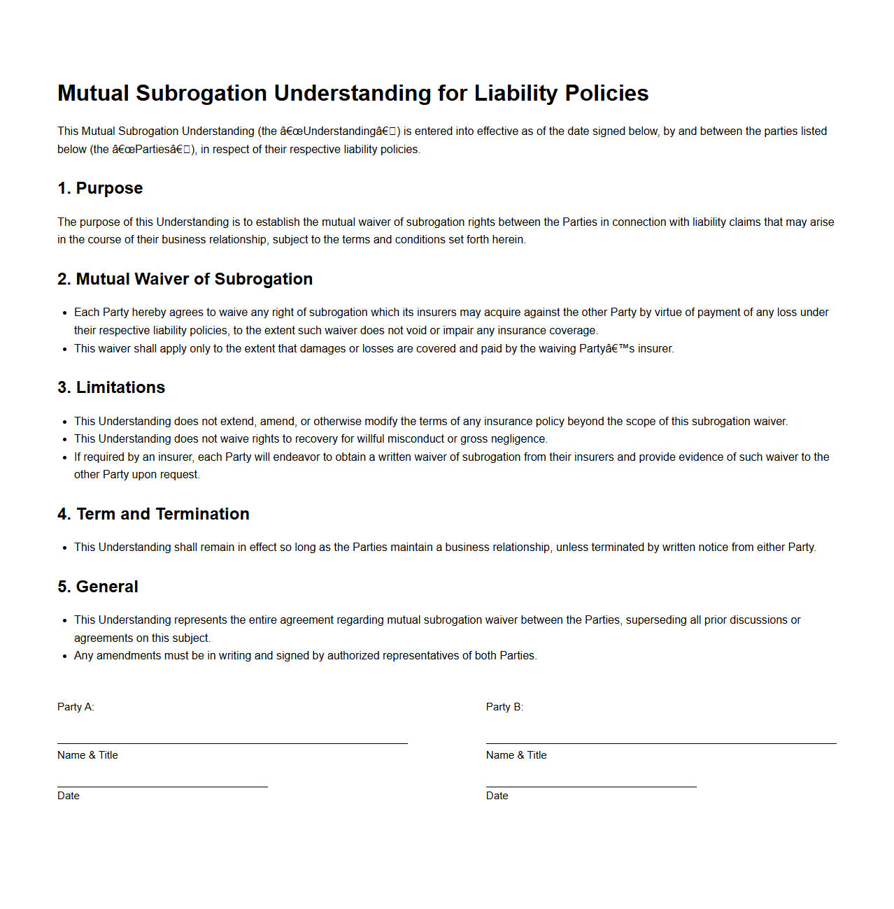 Mutual Subrogation Understanding for Liability Policies