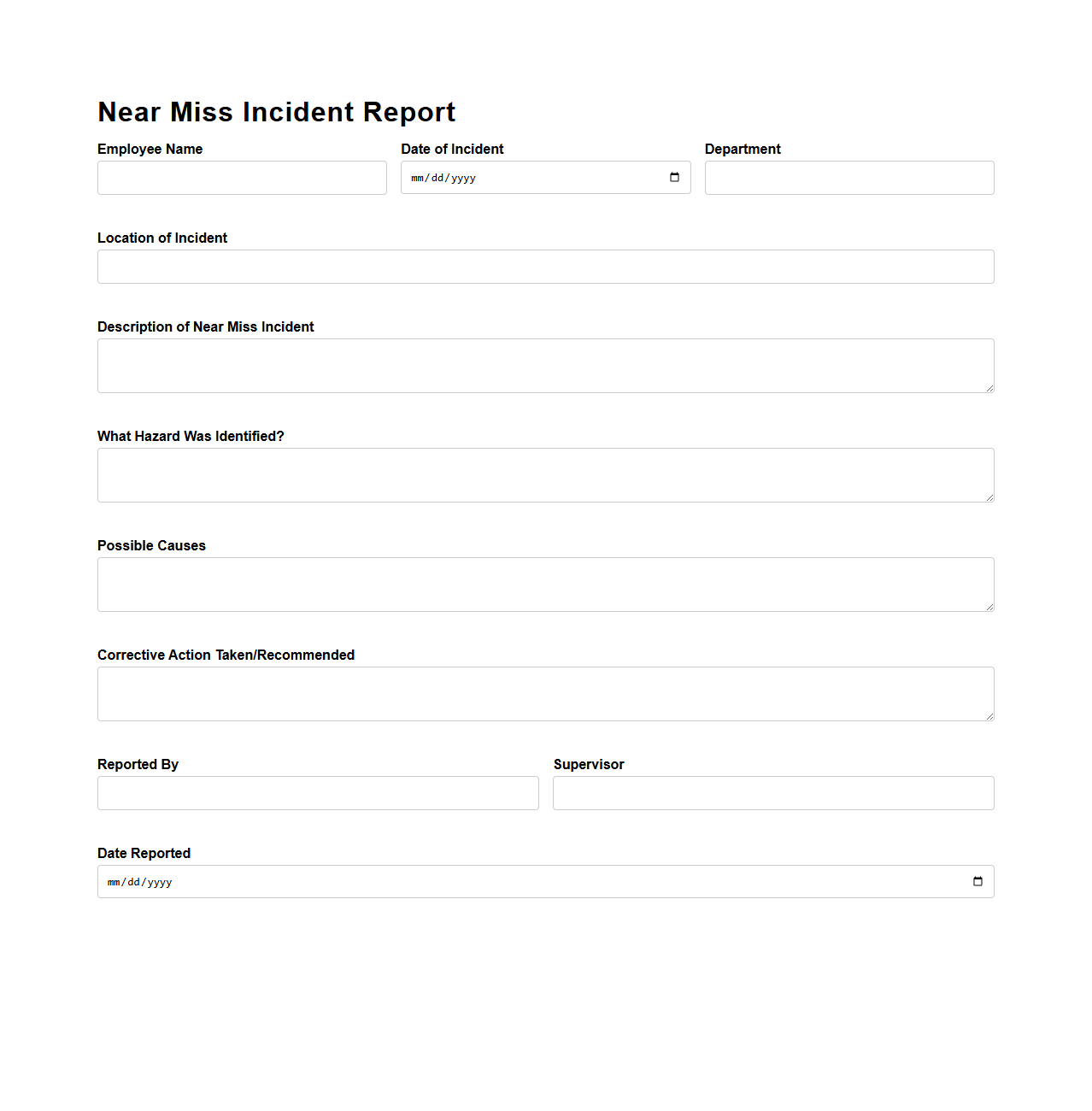 Near Miss Incident Report Example for Manufacturing Operations