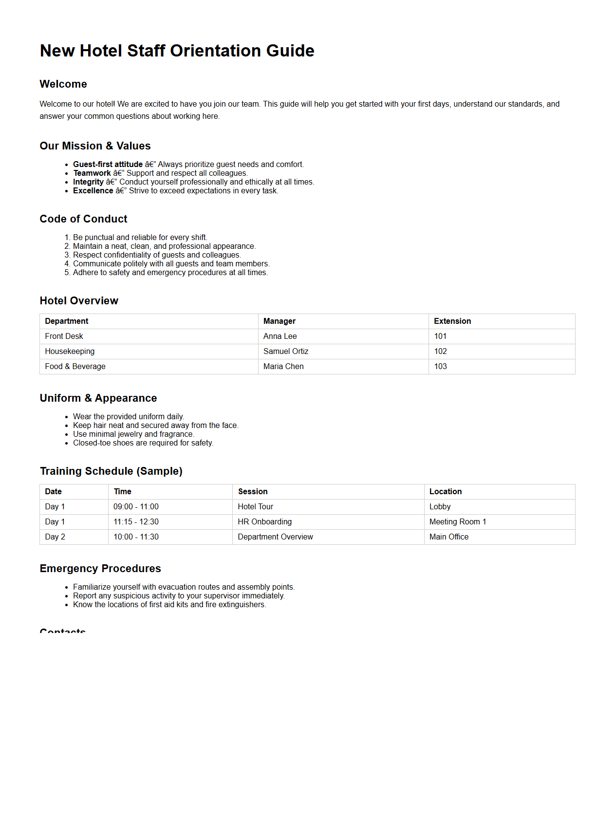 New Hotel Staff Orientation Guide