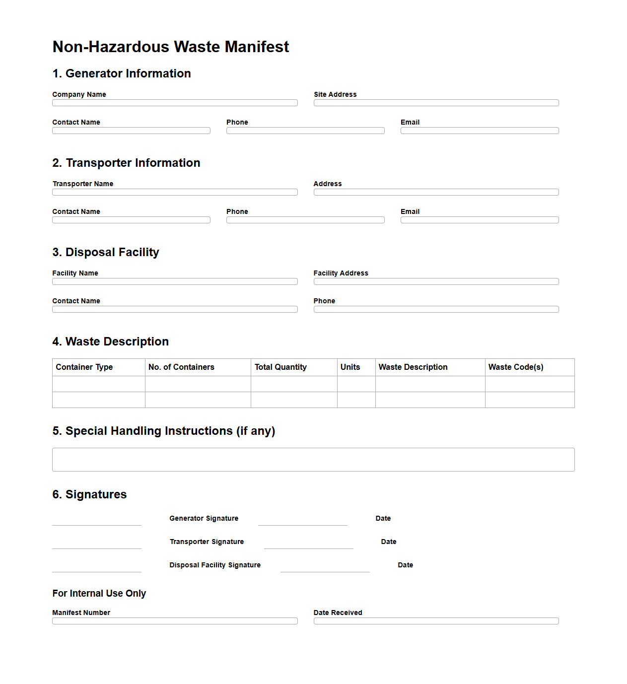 Non-Hazardous Waste Manifest Sample