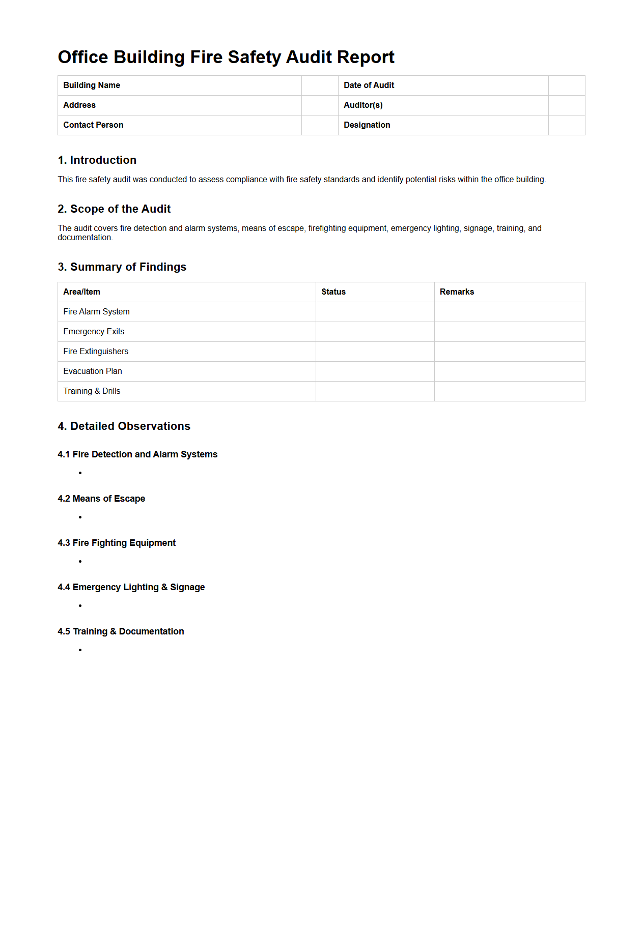Office Building Fire Safety Audit Report Sample