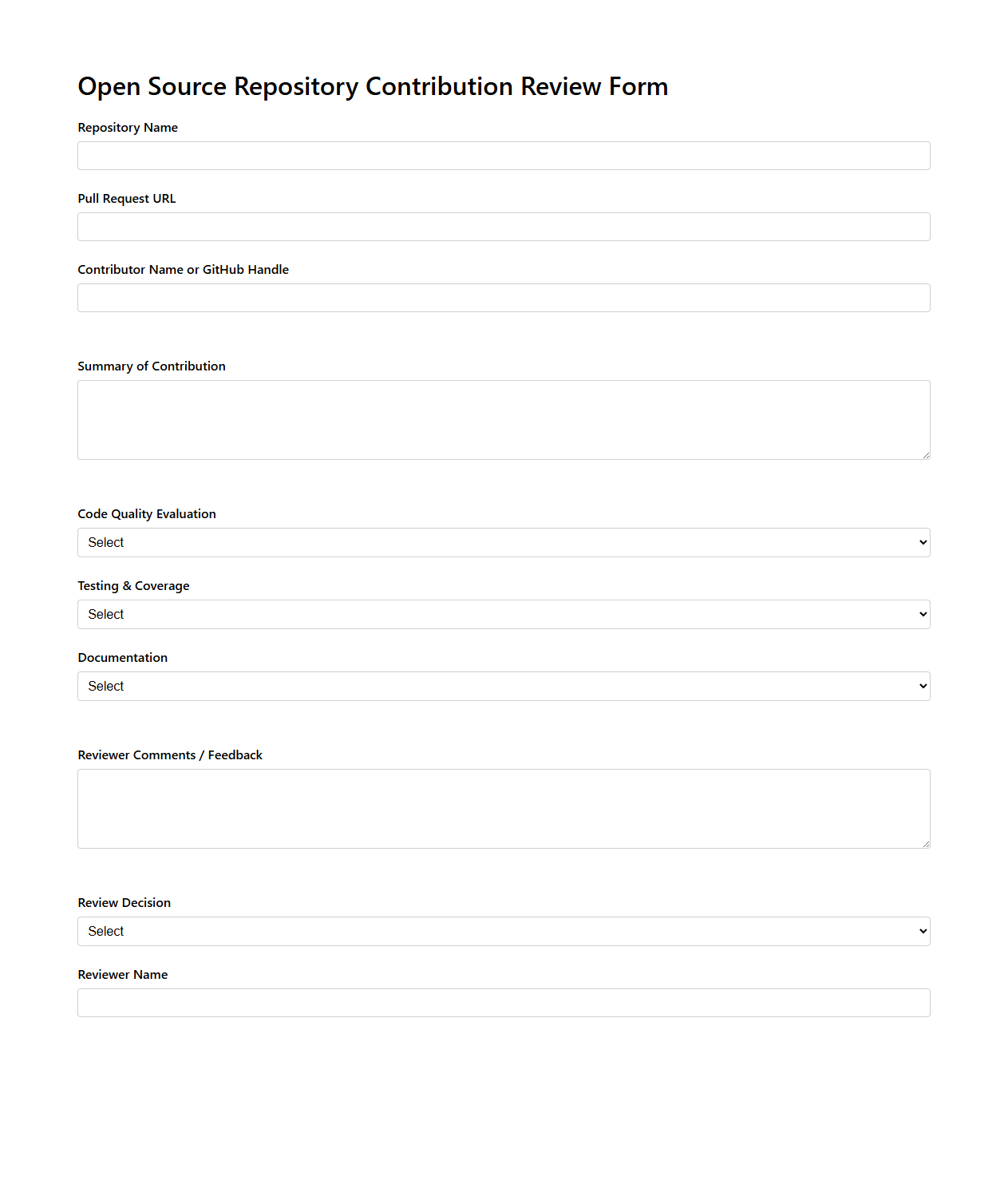 Open Source Repository Contribution Review Form
