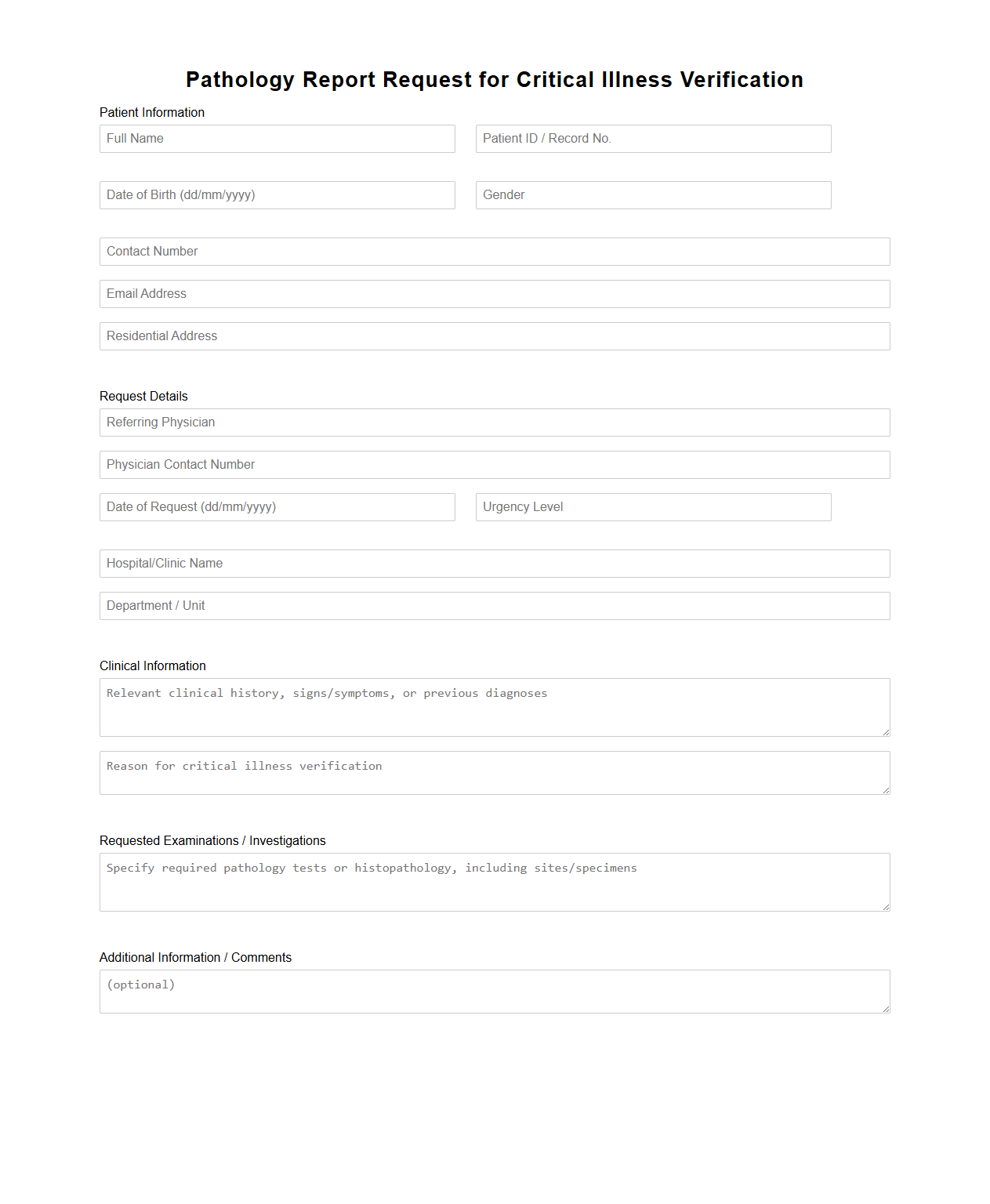 Pathology Report Request for Critical Illness Verification