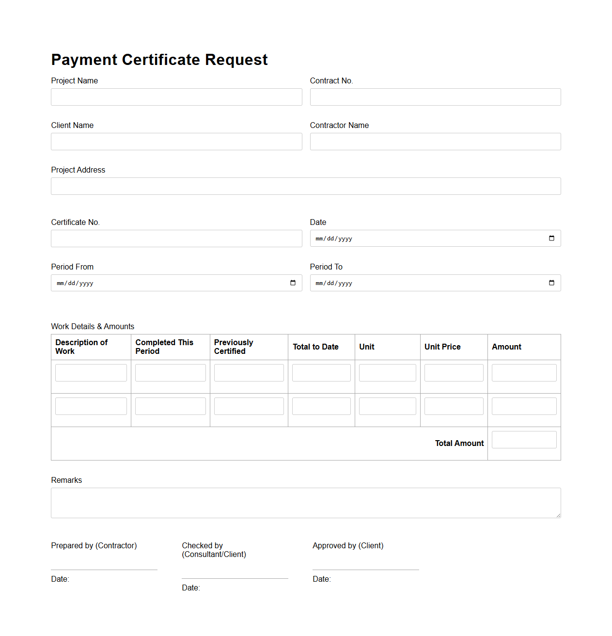 Payment Certificate Request Model for Private Construction Works