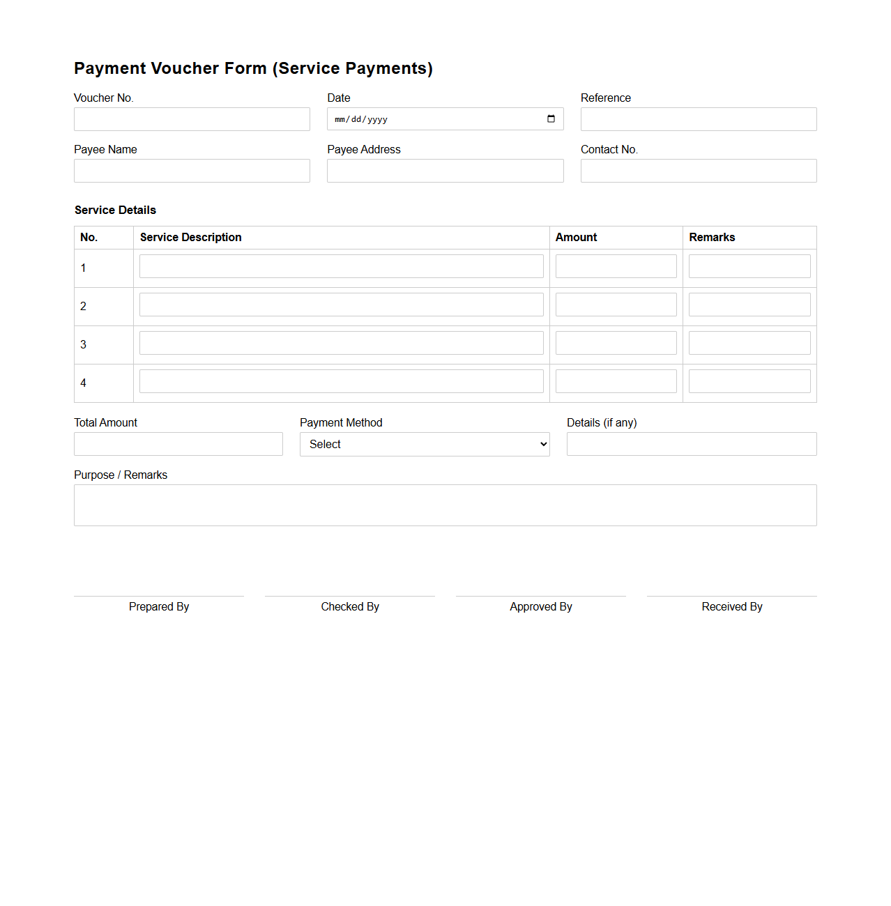 Payment Voucher Form for Service Payments