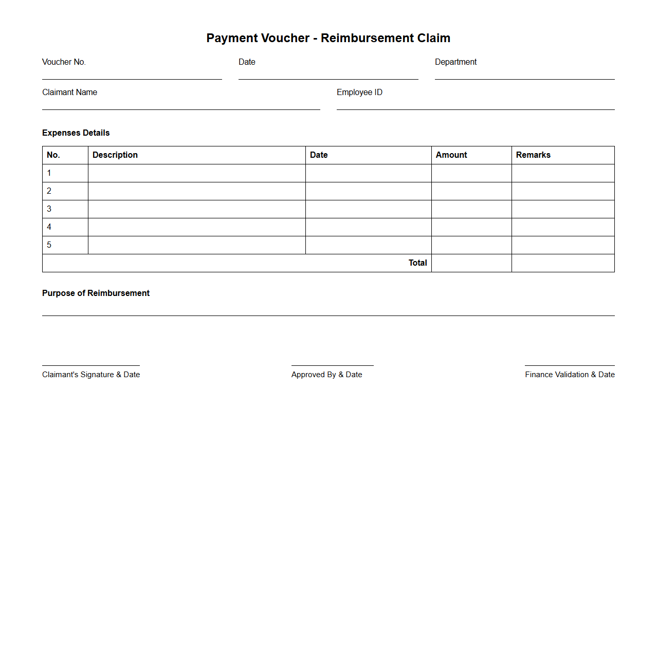 Payment Voucher Sample for Reimbursement Claims
