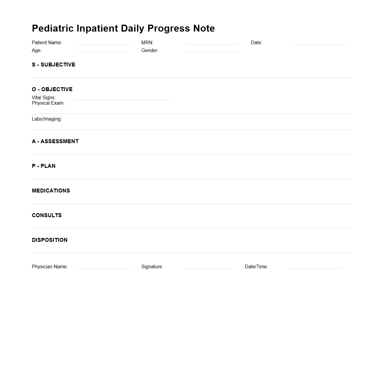 Pediatric Inpatient Daily Progress Note Sample