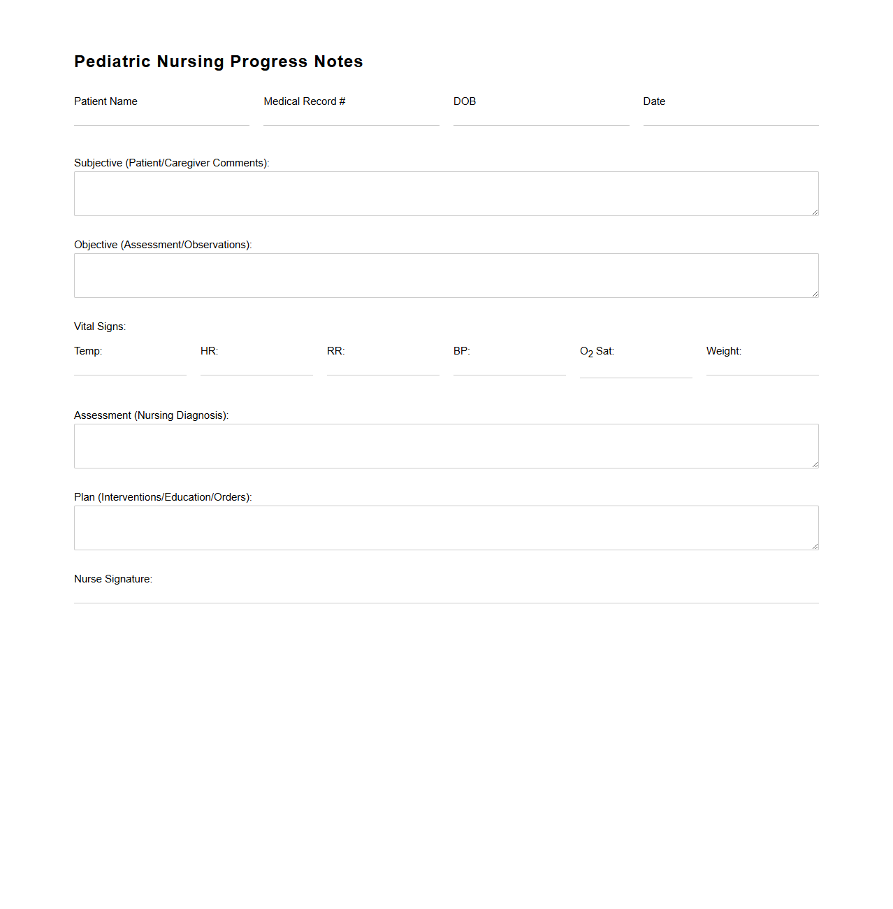Pediatric Nursing Progress Notes Example