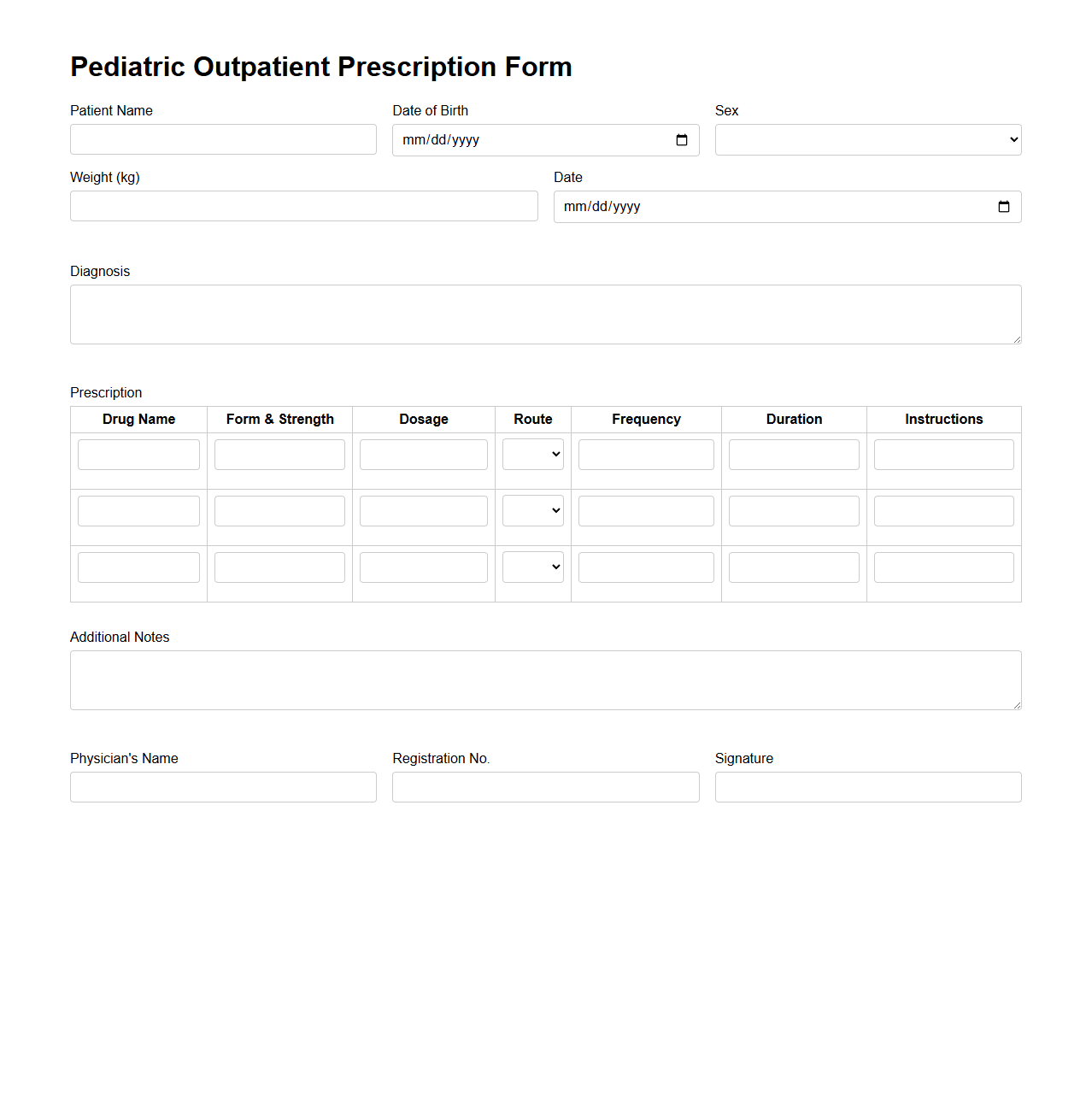 Pediatric Outpatient Prescription Form