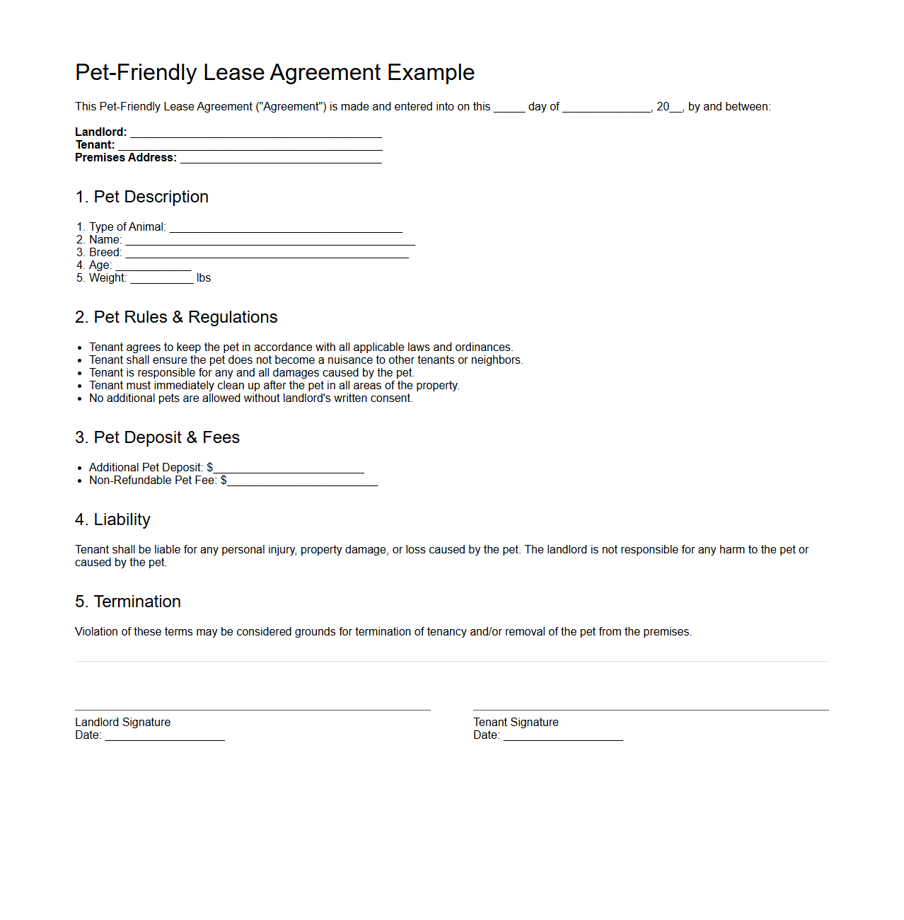Pet-Friendly Lease Agreement Example