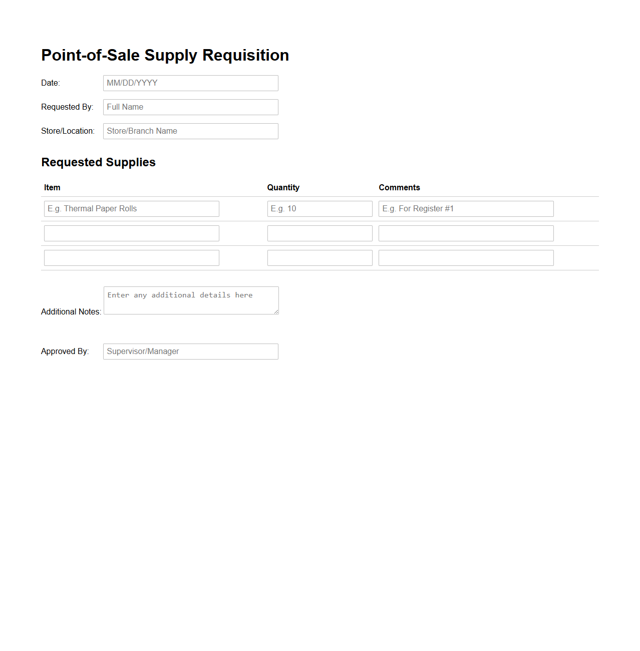 Point-of-Sale Supply Requisition Example