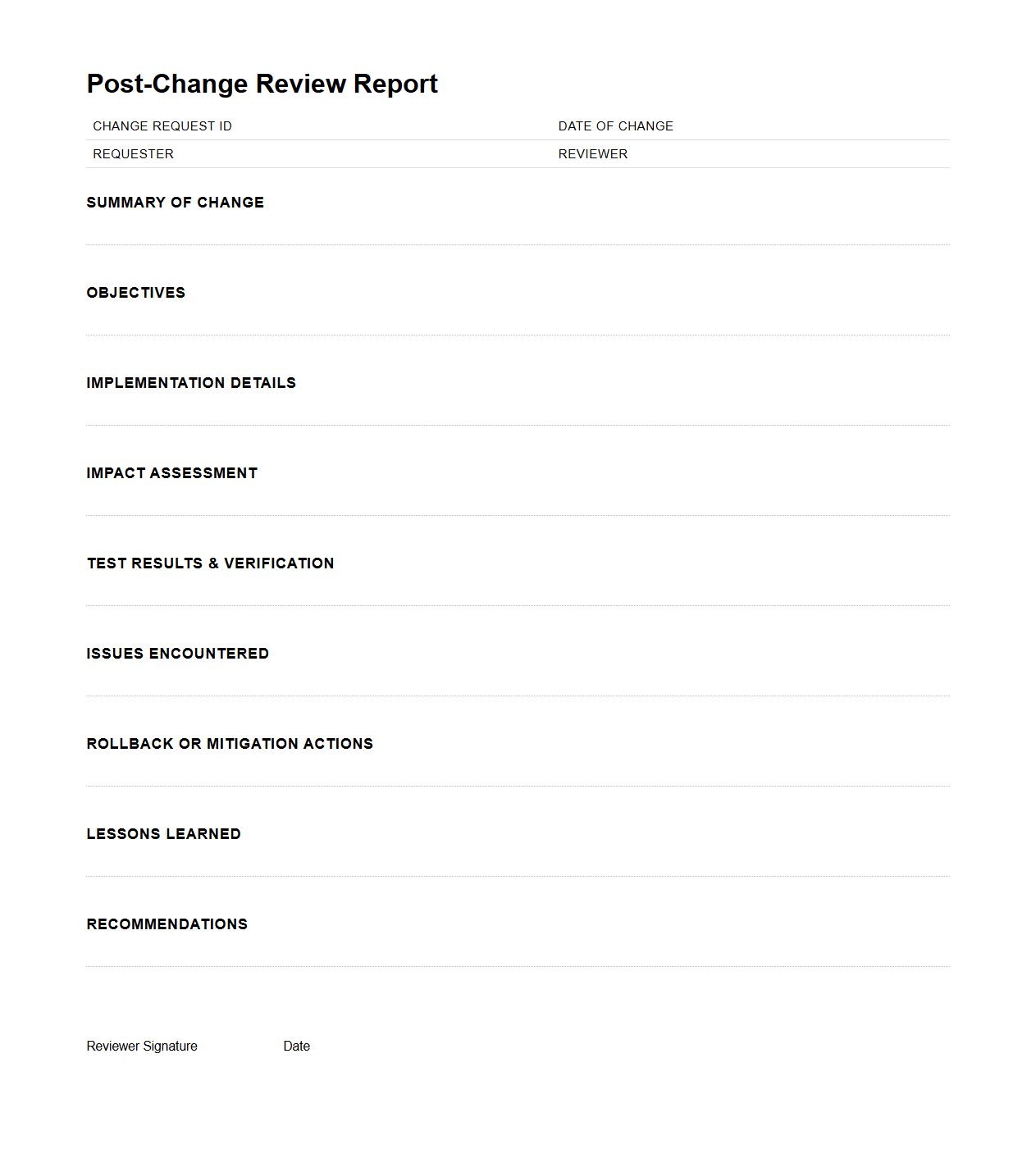 Post-Change Review Report for IT Infrastructure
