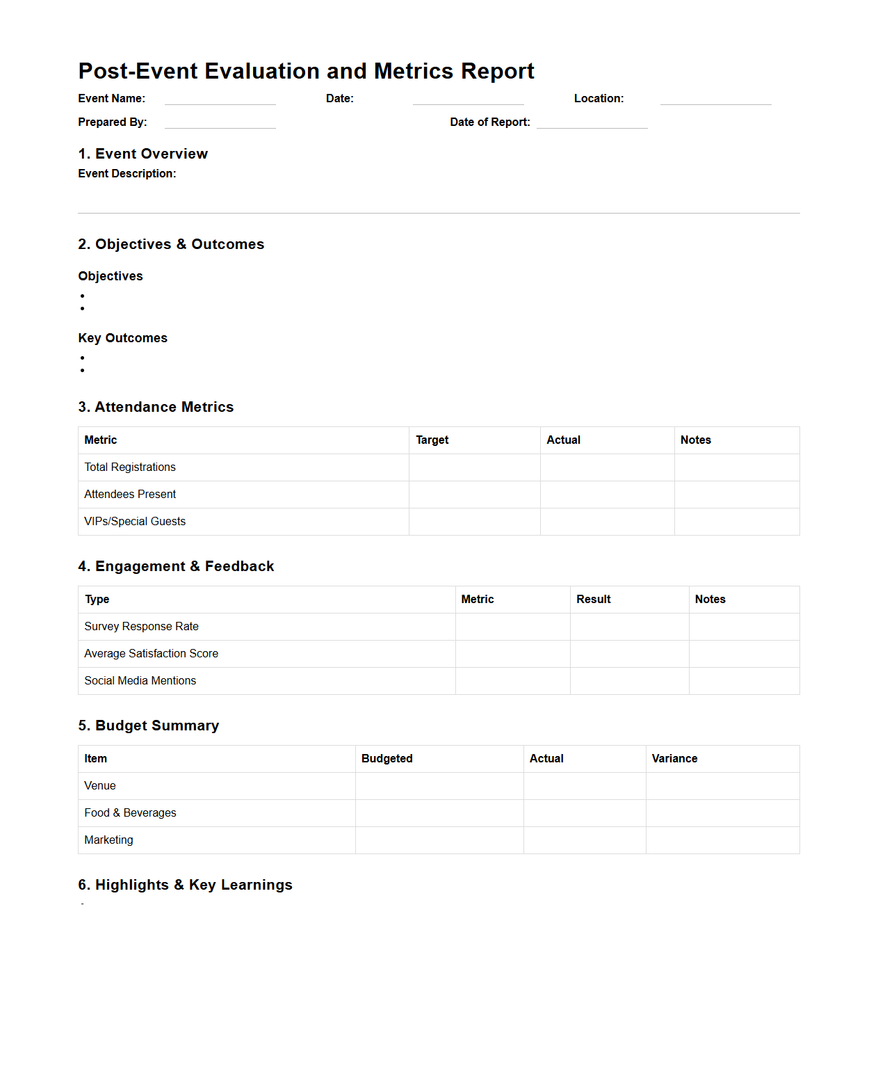 Post-Event Evaluation and Metrics Report