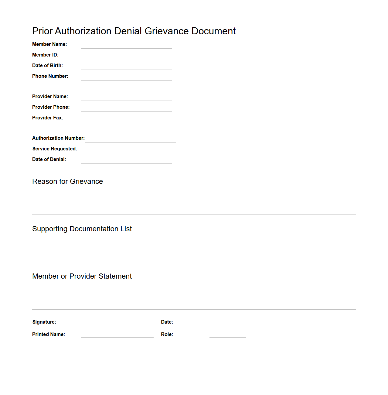Prior Authorization Denial Grievance Document