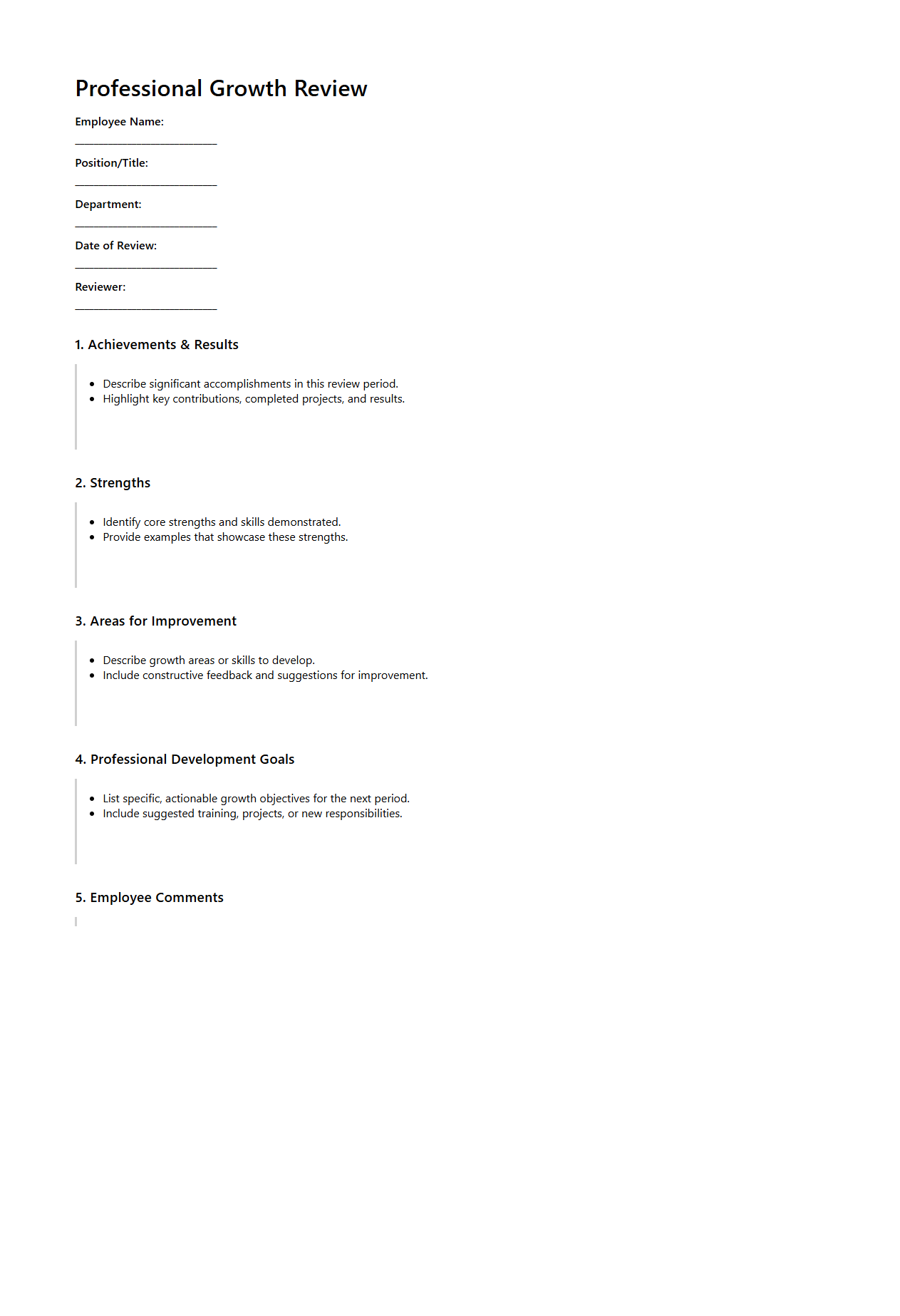 Professional Growth Review Sample