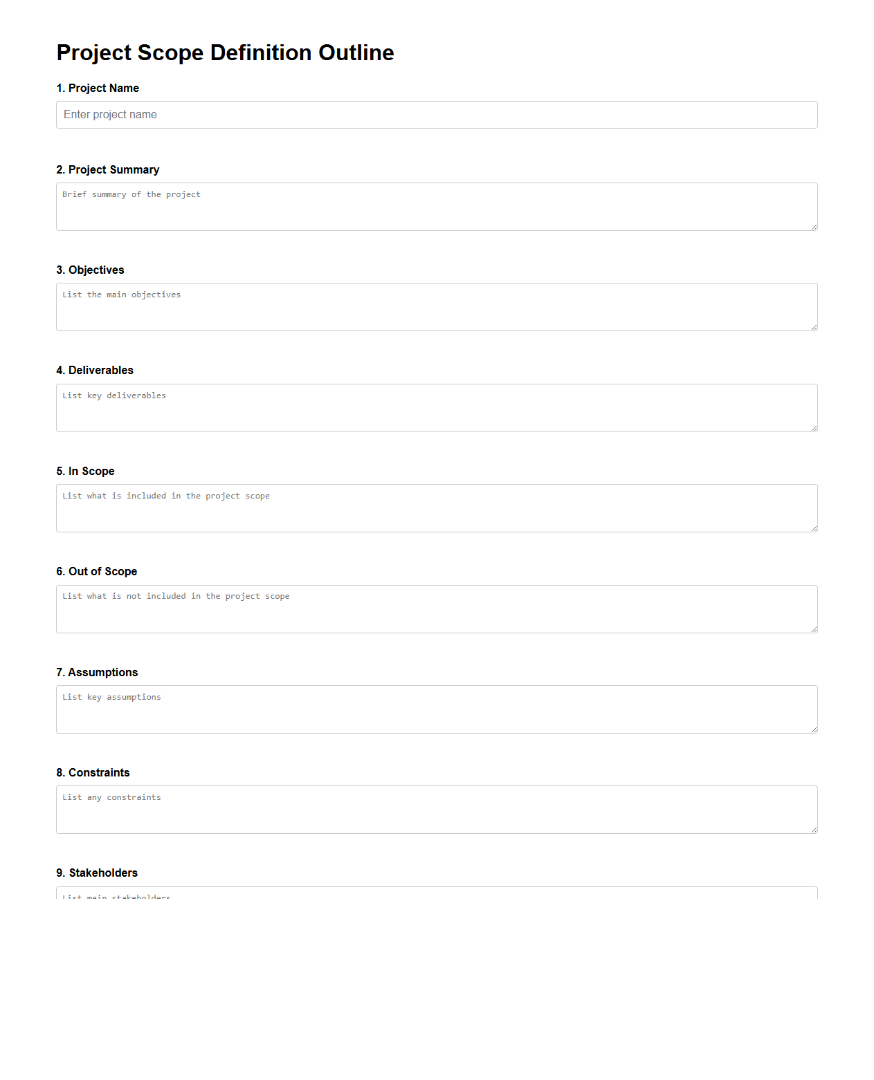 Project Scope Definition Outline
