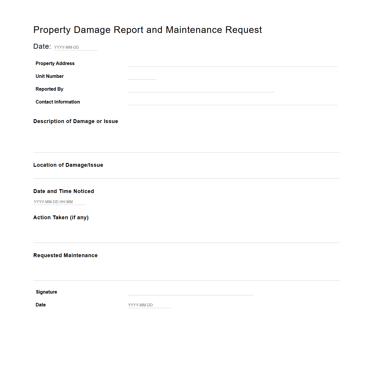 Property Damage Report and Maintenance Request