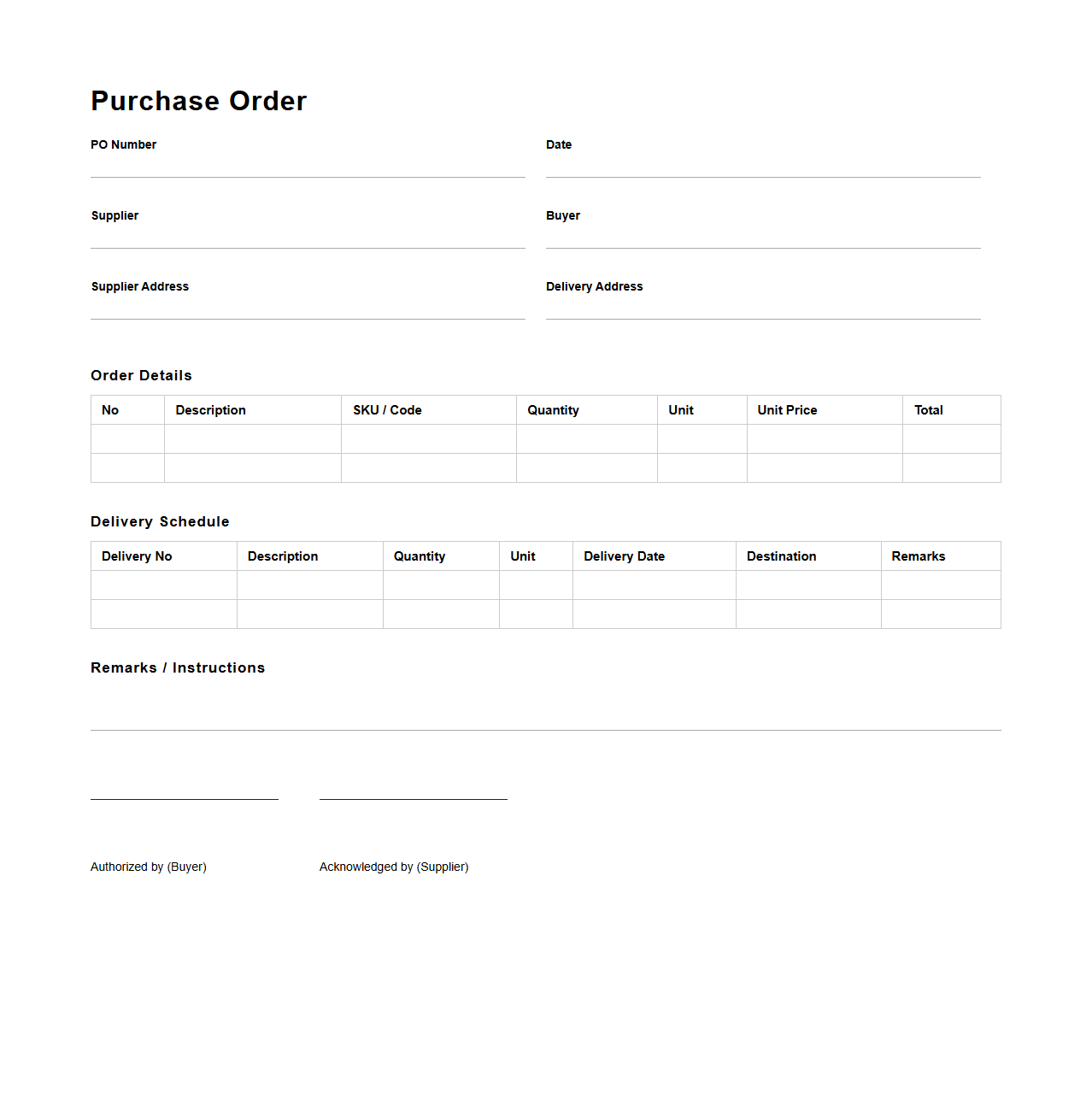 Purchase Order with Delivery Schedule for Logistics