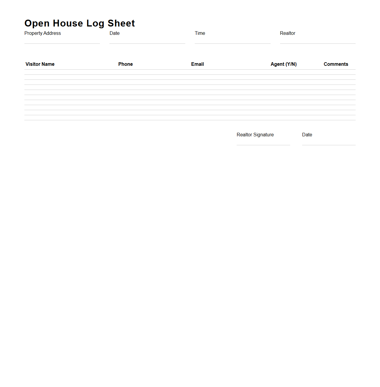 Realtor Professional Open House Log Sheet
