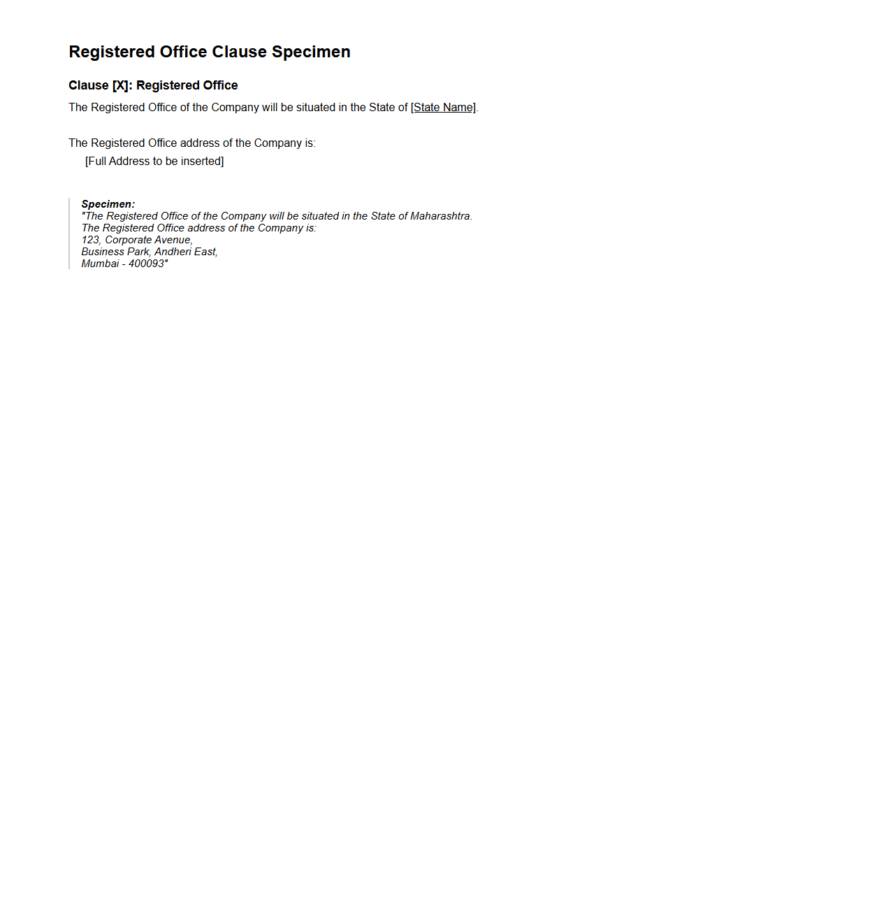 Registered Office Clause Specimen