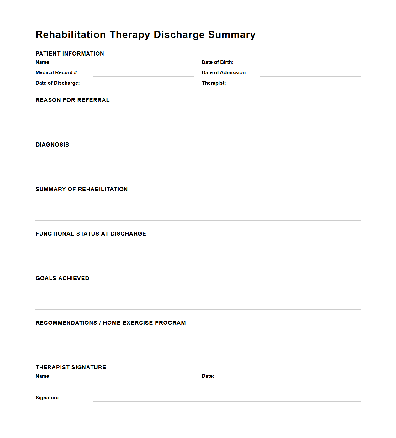 Rehabilitation Therapy Discharge Summary