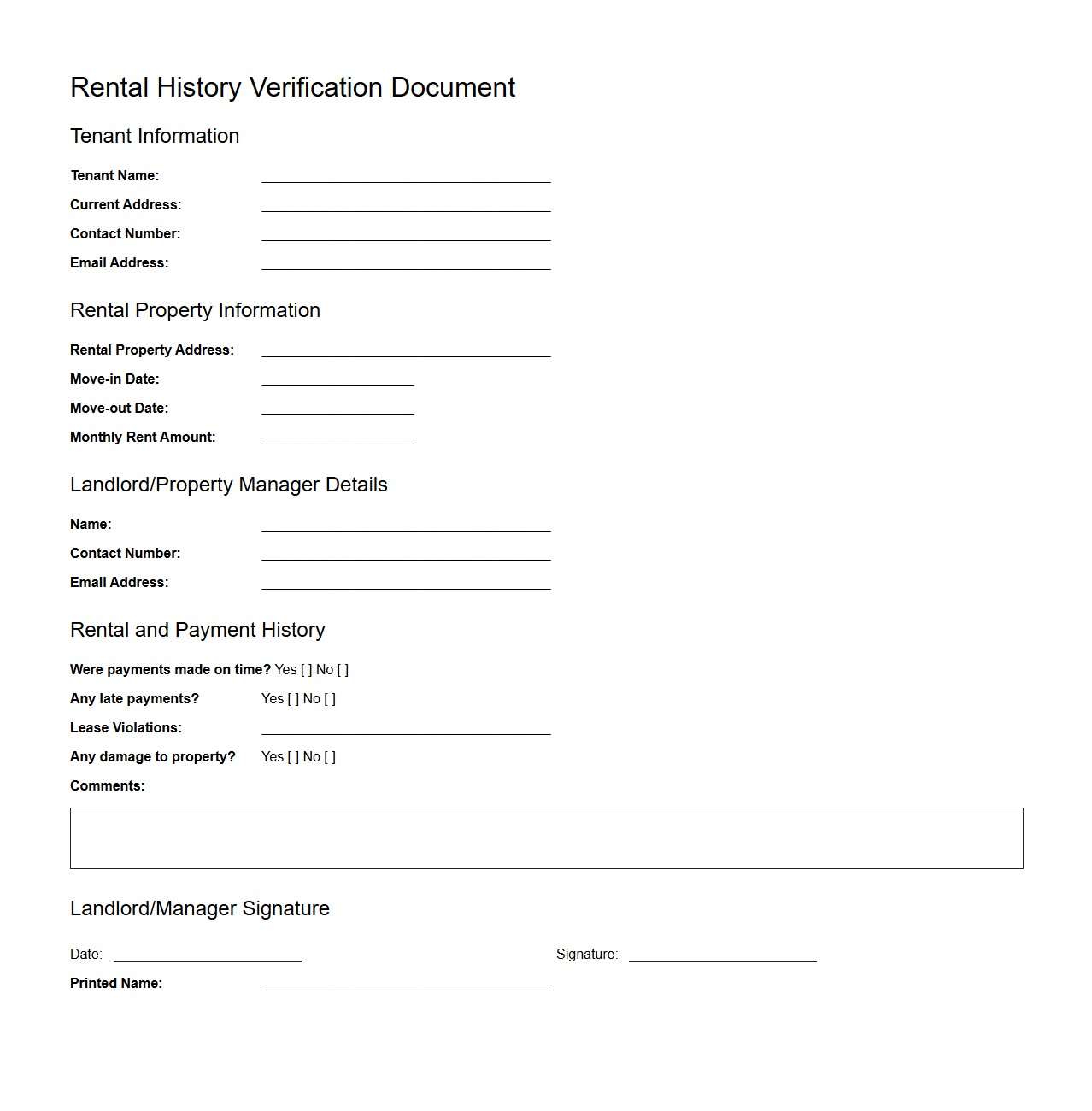 Rental History Verification Document Sample
