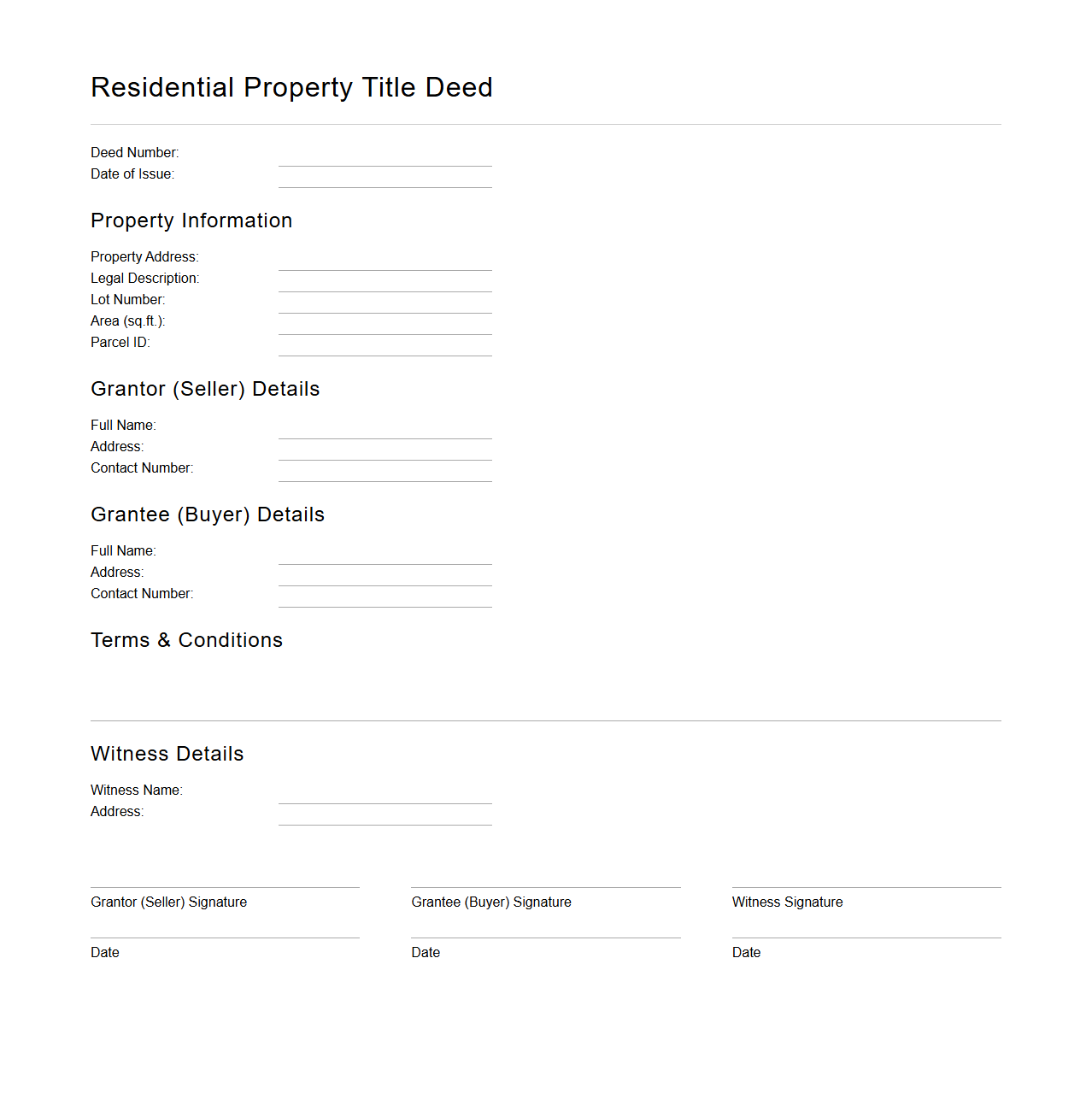 Residential Property Title Deed Template