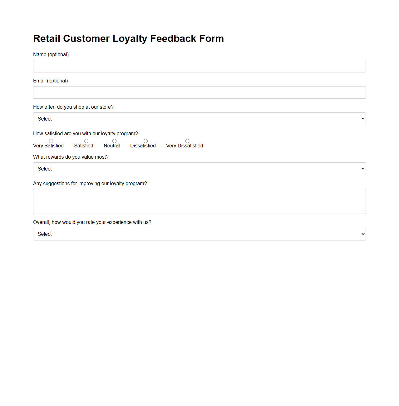 Retail Customer Loyalty Feedback Form