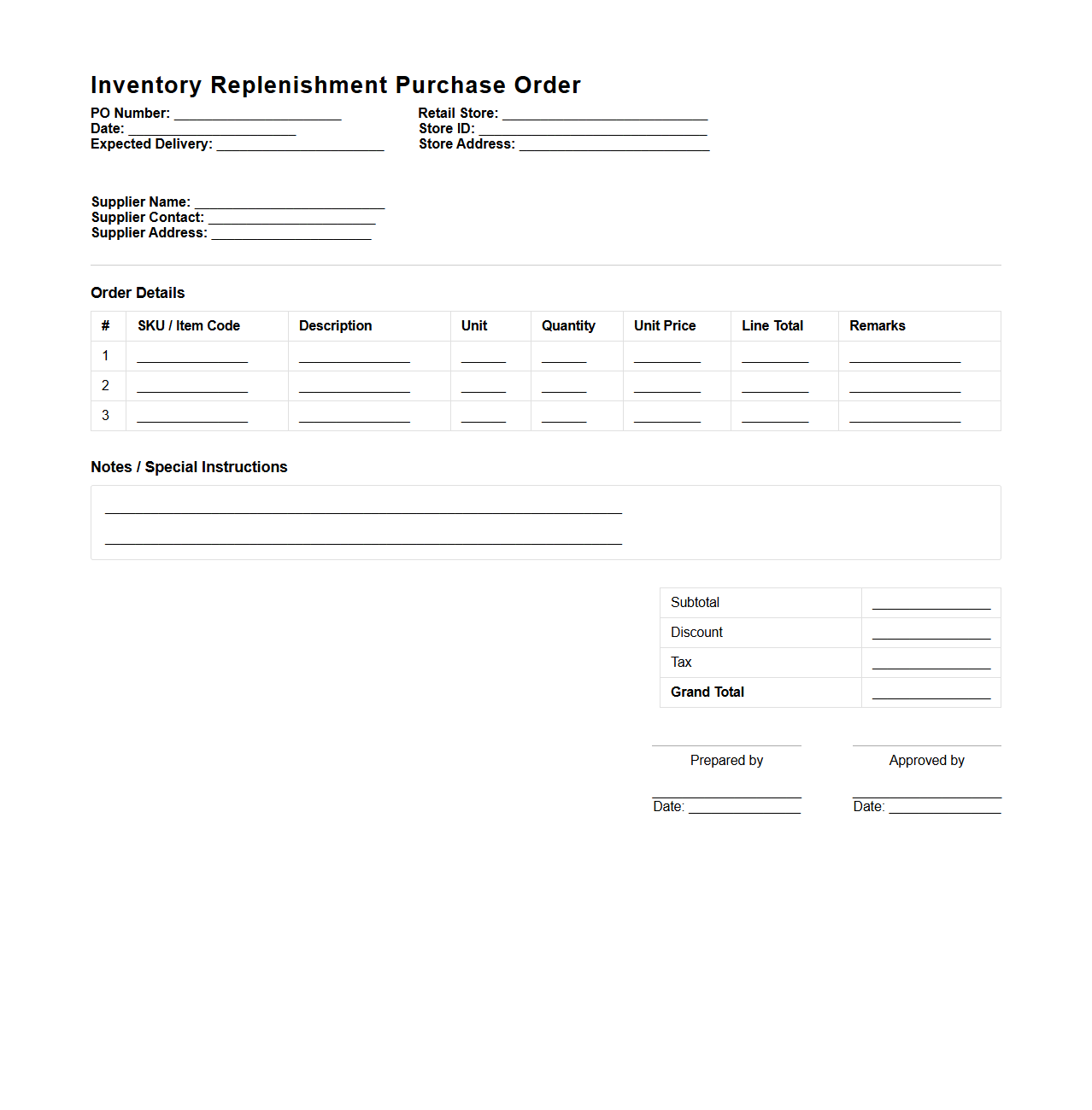 Retail Store Inventory Replenishment PO