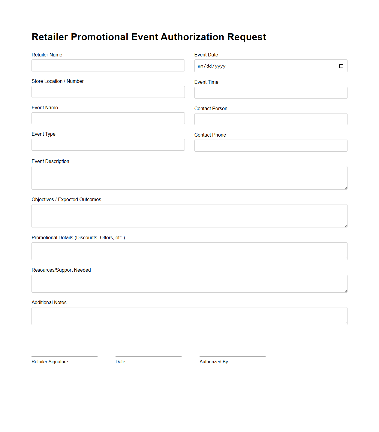 Retailer Promotional Event Authorization Request