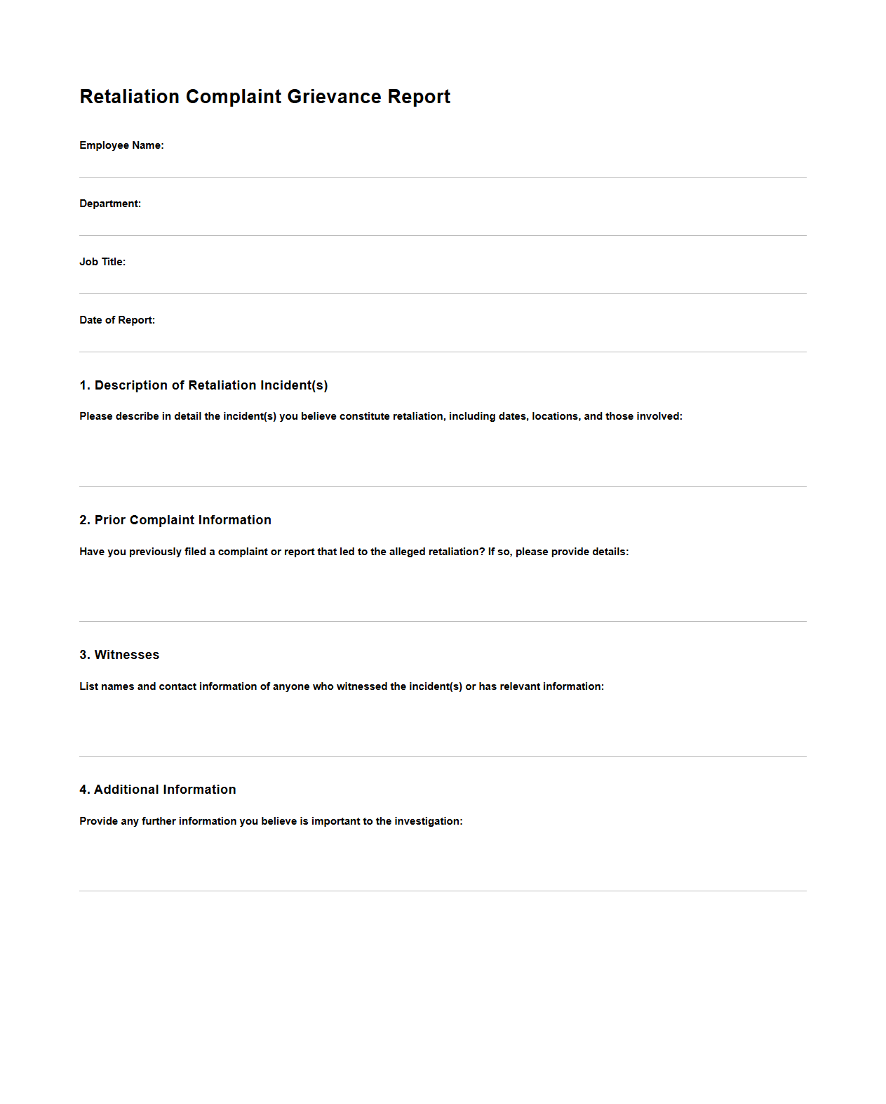 Retaliation Complaint Grievance Report Document Sample