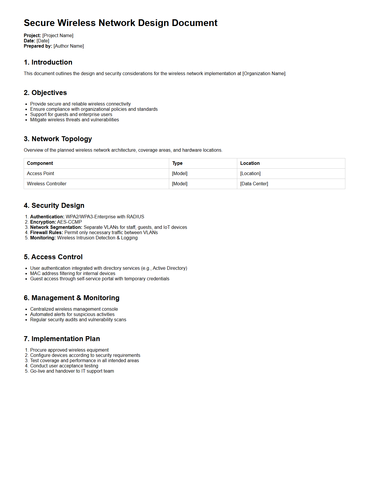 Secure Wireless Network Design Document