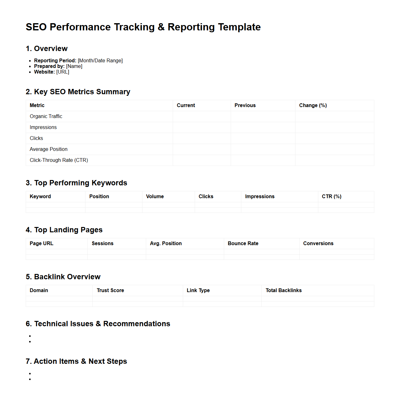 SEO Performance Tracking and Reporting Template