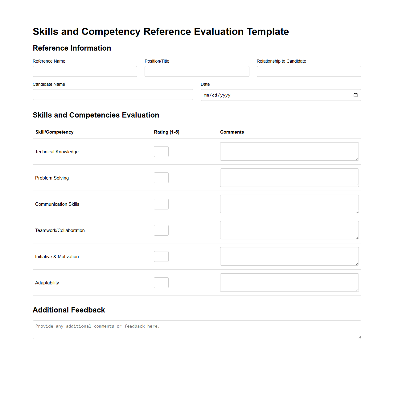Skills and Competency Reference Evaluation Template