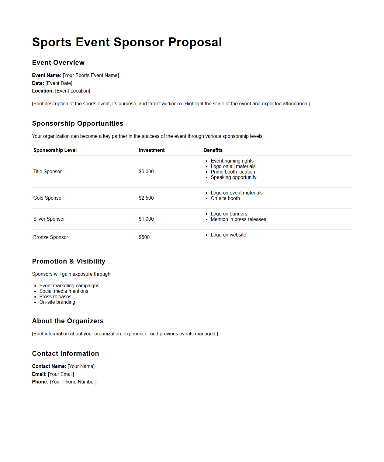 Sports Event Sponsor Proposal Example